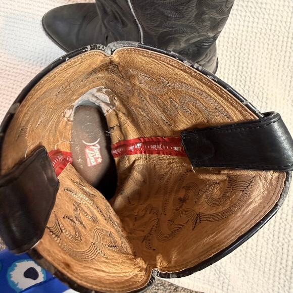 Tony Lama Black Leather Stitched Detail Almond Toe Cowboy Boots Size 8.5 EE